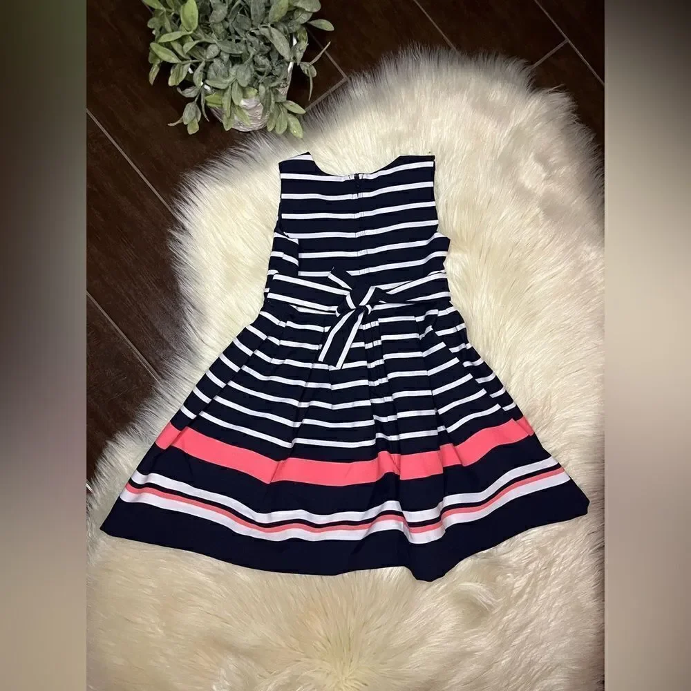 Jessica Ann Striped Coral Ribbon Push-Thru Fit & Flare Dress sz 3T